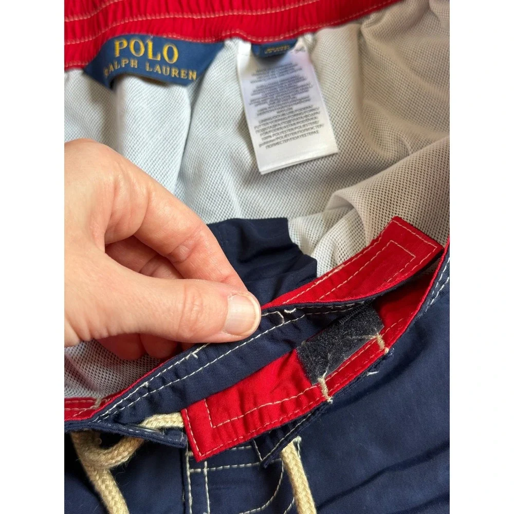 EUC Polo Ralph Lauren cargo Navy Blue Swim Trunks With Pockets Mesh Lined size L